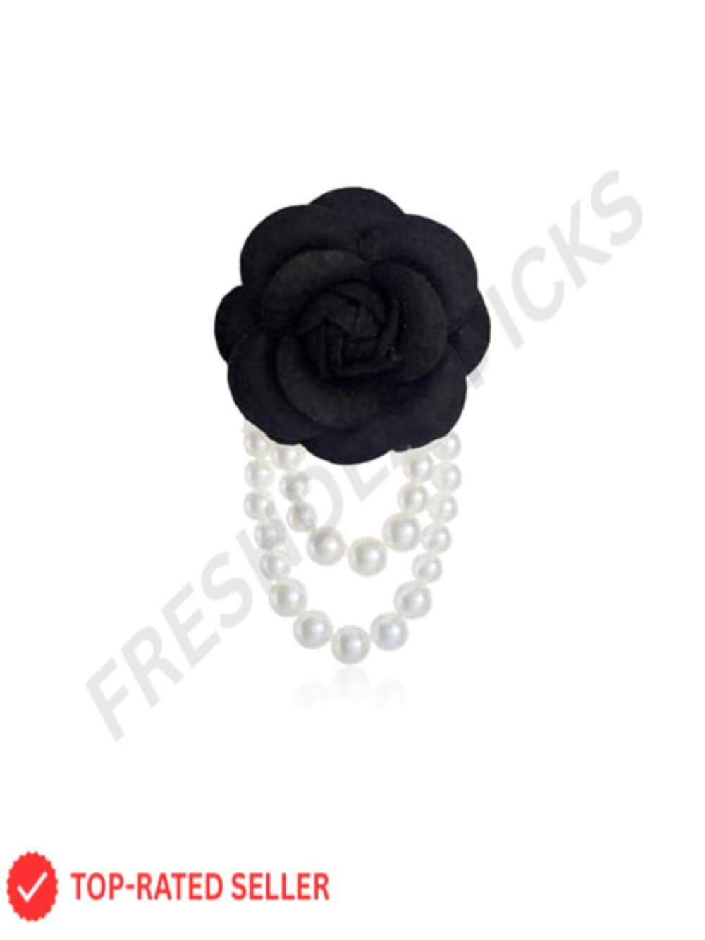 Camellia Brooch with Pearl Tassel, Fabric Flower Lapel Pin for Dress Wedding